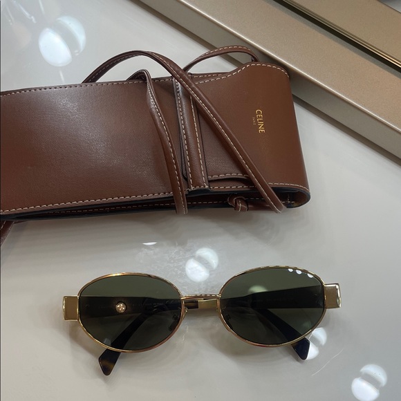 Celine Accessories - Celine Metal Triomphe Oval Sunglasses with Brown Leather Case